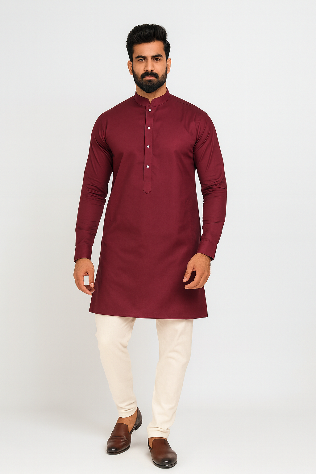 Sk Maroon Kurta Pajama 50% Linen 50% Cotton Fabric