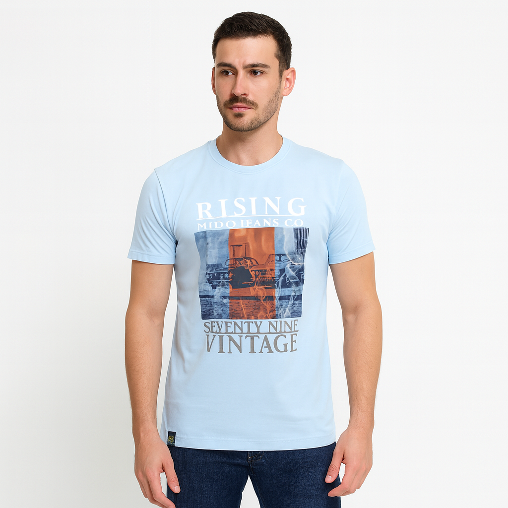 Mudo Sky Blue Printed T-shirt