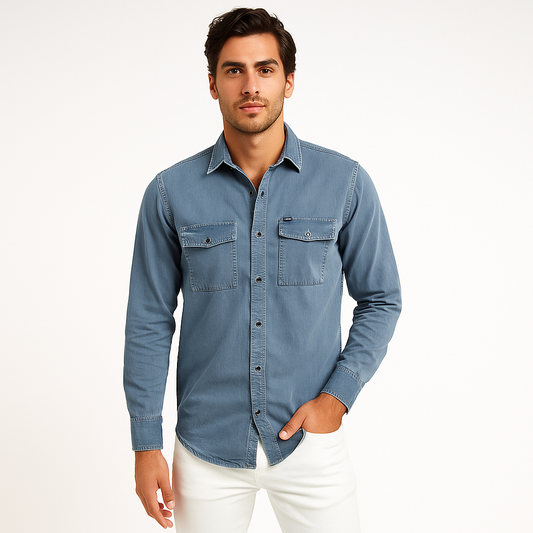 UX Blue Gray Cotrise Fabric 100% Pure Cotton Shirt