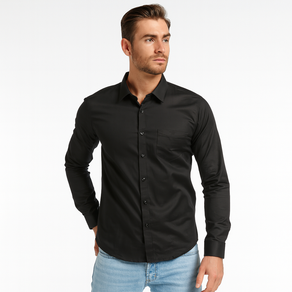 FR Plain Black 100% Pure Cotton Shirt
