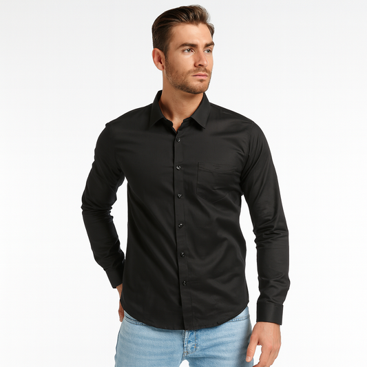 FR Plain Black 100% Pure Cotton Shirt