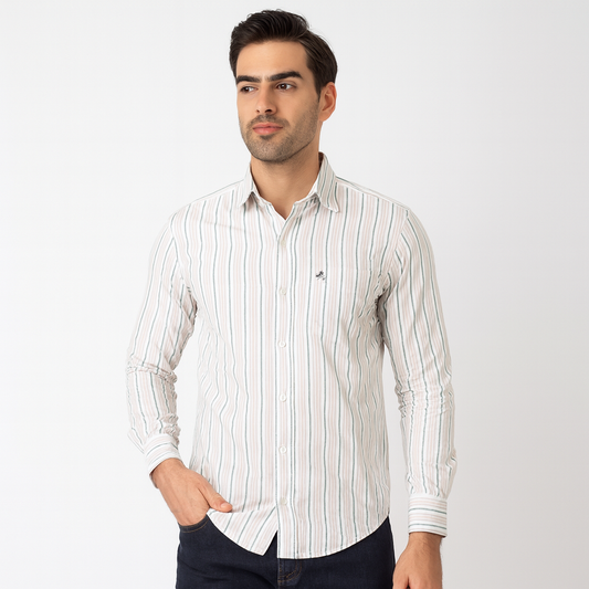 HK Green and White Lining Shirt Oxford Fabric 100% Pure Cotton