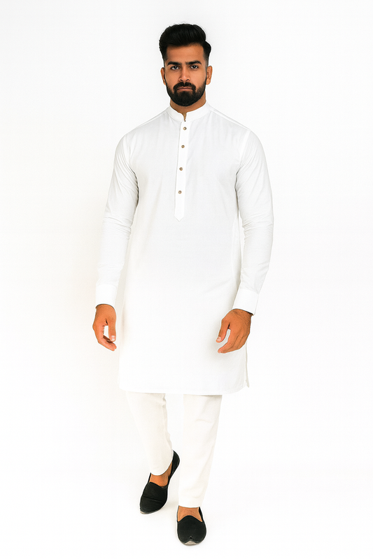 Sk White Kurta Pajama 50% Linen 50% Cotton Fabric