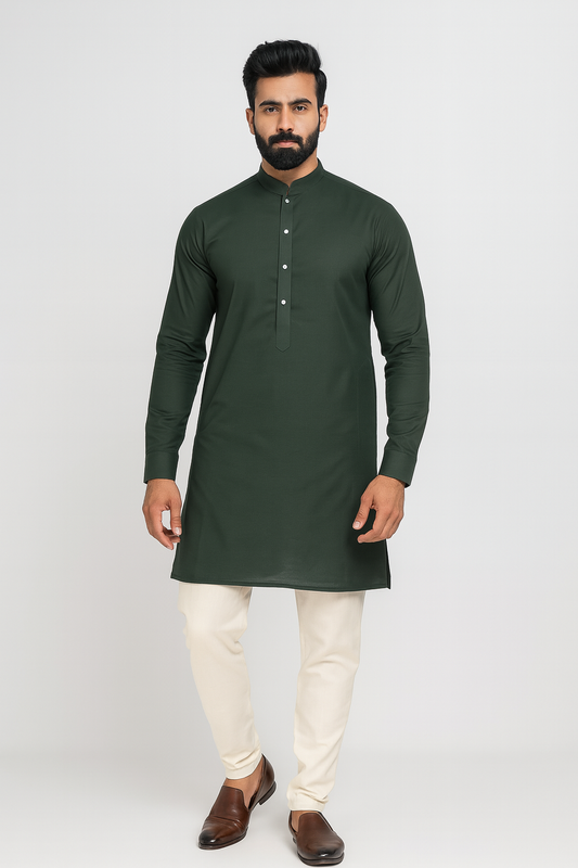 Sk Dark Green Kurta Pajama 50% Linen 50% Cotton Fabric