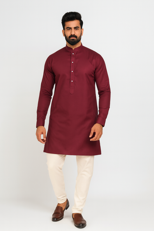 Sk Maroon Kurta Pajama 50% Linen 50% Cotton Fabric