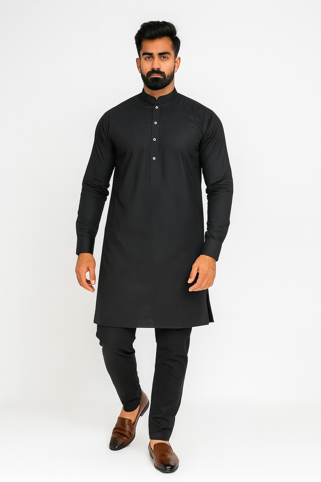 Sk Black Kurta Pajama 50% Linen 50% Cotton Fabric