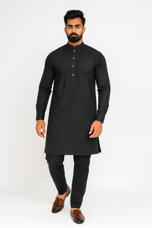 Sk Black Kurta Pajama 50% Linen 50% Cotton Fabric