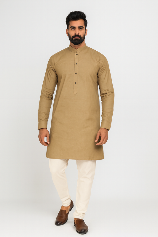 Sk Light Brown Kurta Pajama 50% Linen 50% Cotton Fabric