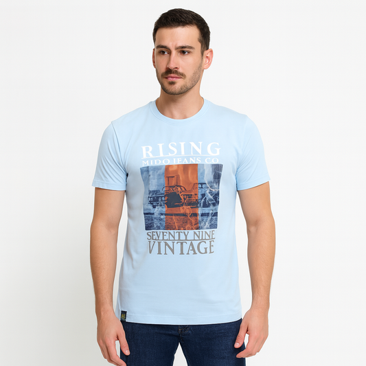 Mudo Sky Blue Printed T-shirt